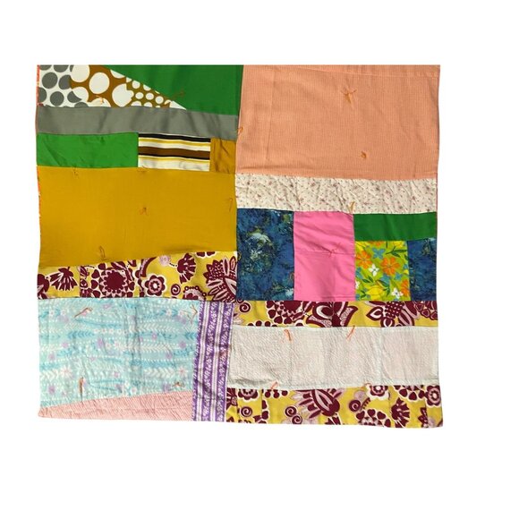 Vintage Handmade Patchwork Quilt Small Lap Blanket Cottagecore Decor Used - Picture 7 of 9